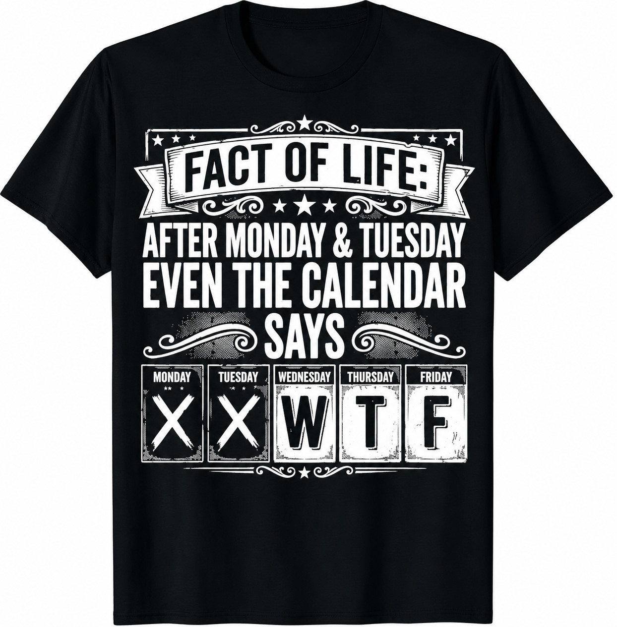 Fact of Life Calendar Says WTF Workweek Calendar Humor Meme T-Shirt