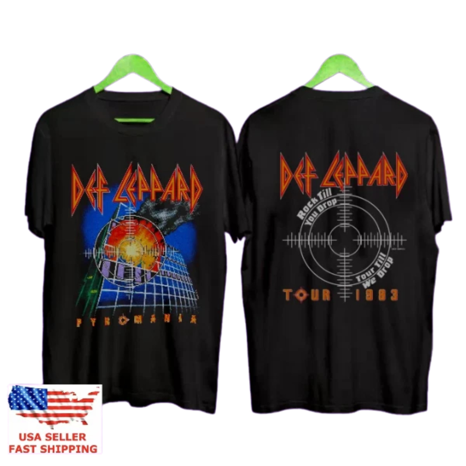 Def Leppard 1983 Pyromania Tour Shirt Vintage Rock Band Tee Front Back Print