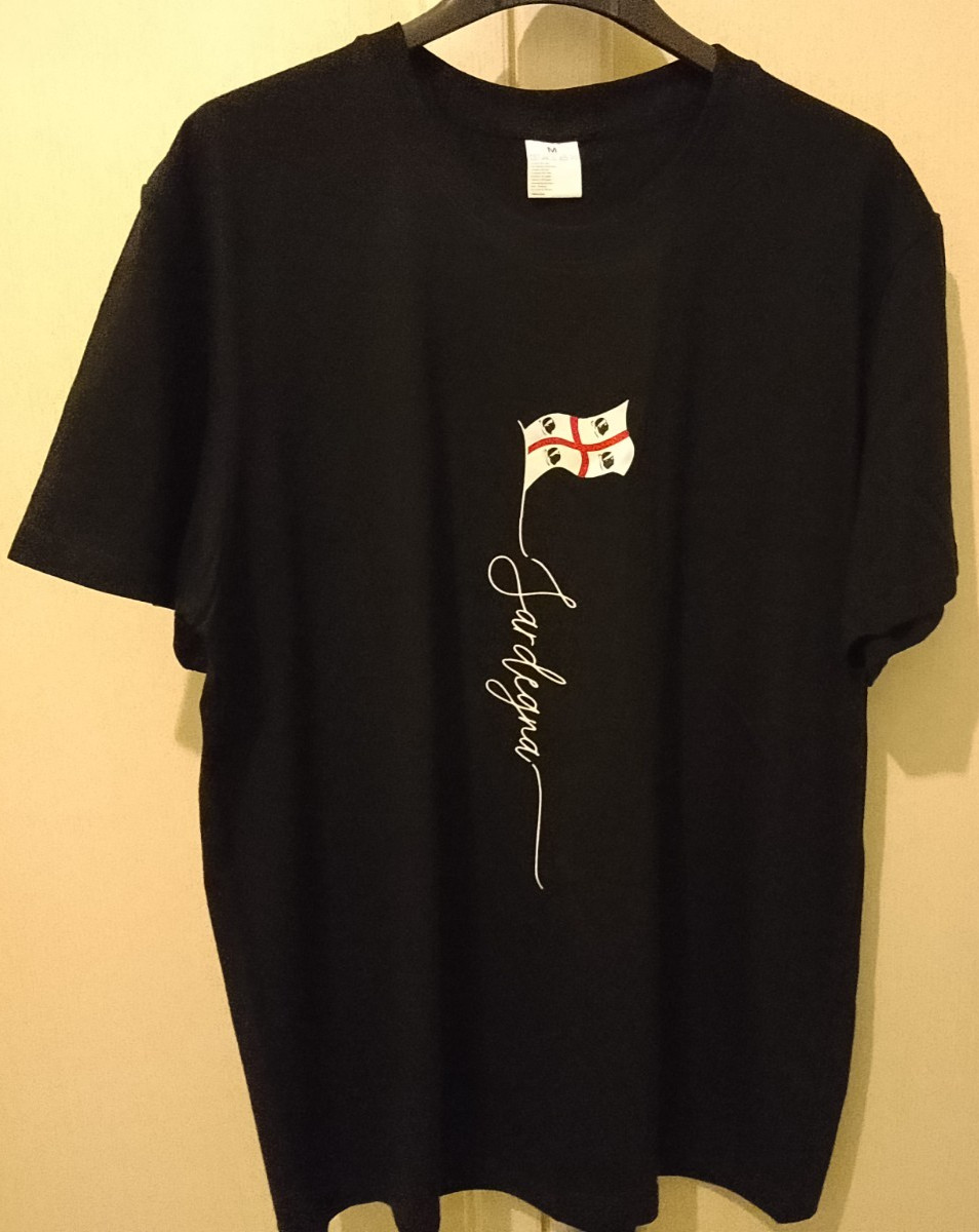 BLACK SHORT SLEEVE T-SHIRT M SARDINIA PRINT FLAG 100% COTTON
