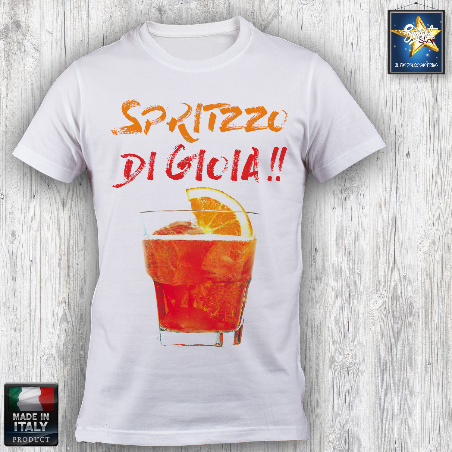 T-shirt Uomo SPRITZ DI GIOIA ! WORDS PARTY HAPPY HOUR DRINKFESTA idea regalo