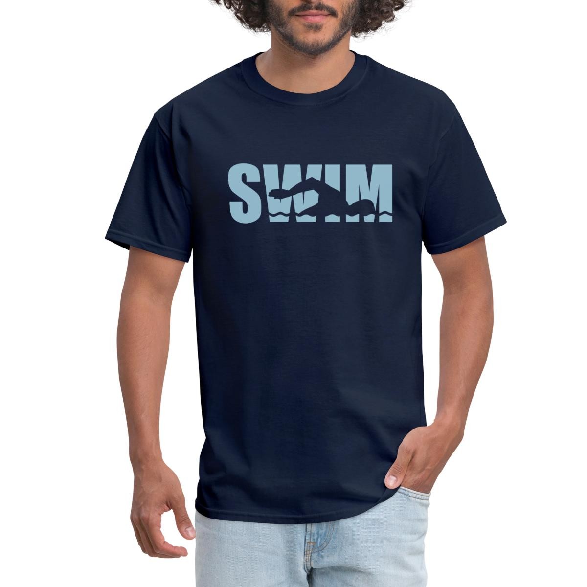 Swimmer Silhouette Swim Lettering Men’s T-Shirt