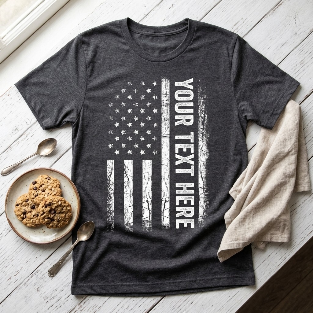 USA Flag Patriotic Personalized T-shirt Your Own Printed Text T A79