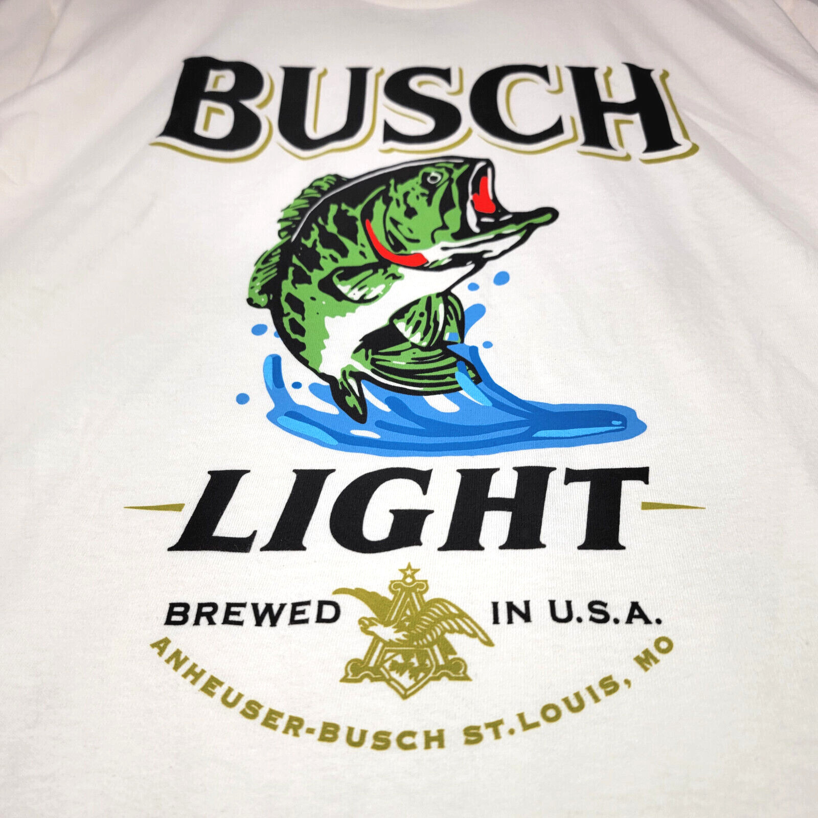 BUSCH LIGHT Beer Shirt Mens Small White Brew Fishing Bass Casual Hunting NWT
