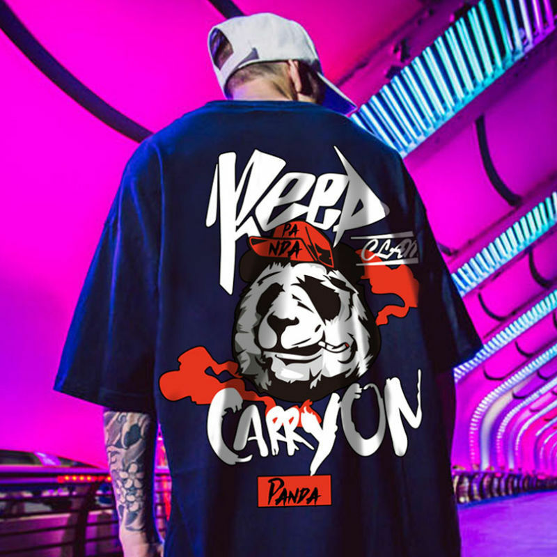 Men’s Summer Casual Streetwear Drop Shoulder Baggy Loose T-Shirt Hip Pop Tee
