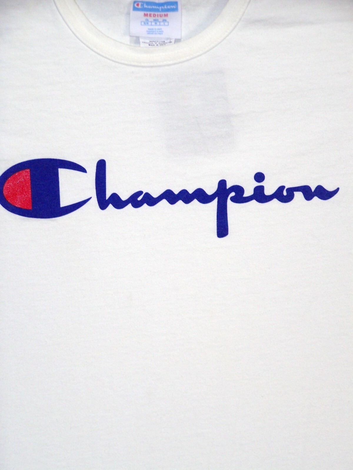 Champion Shirt Adult Medium White Spell Out Logo Heavy Cotton Athleticwear Mens