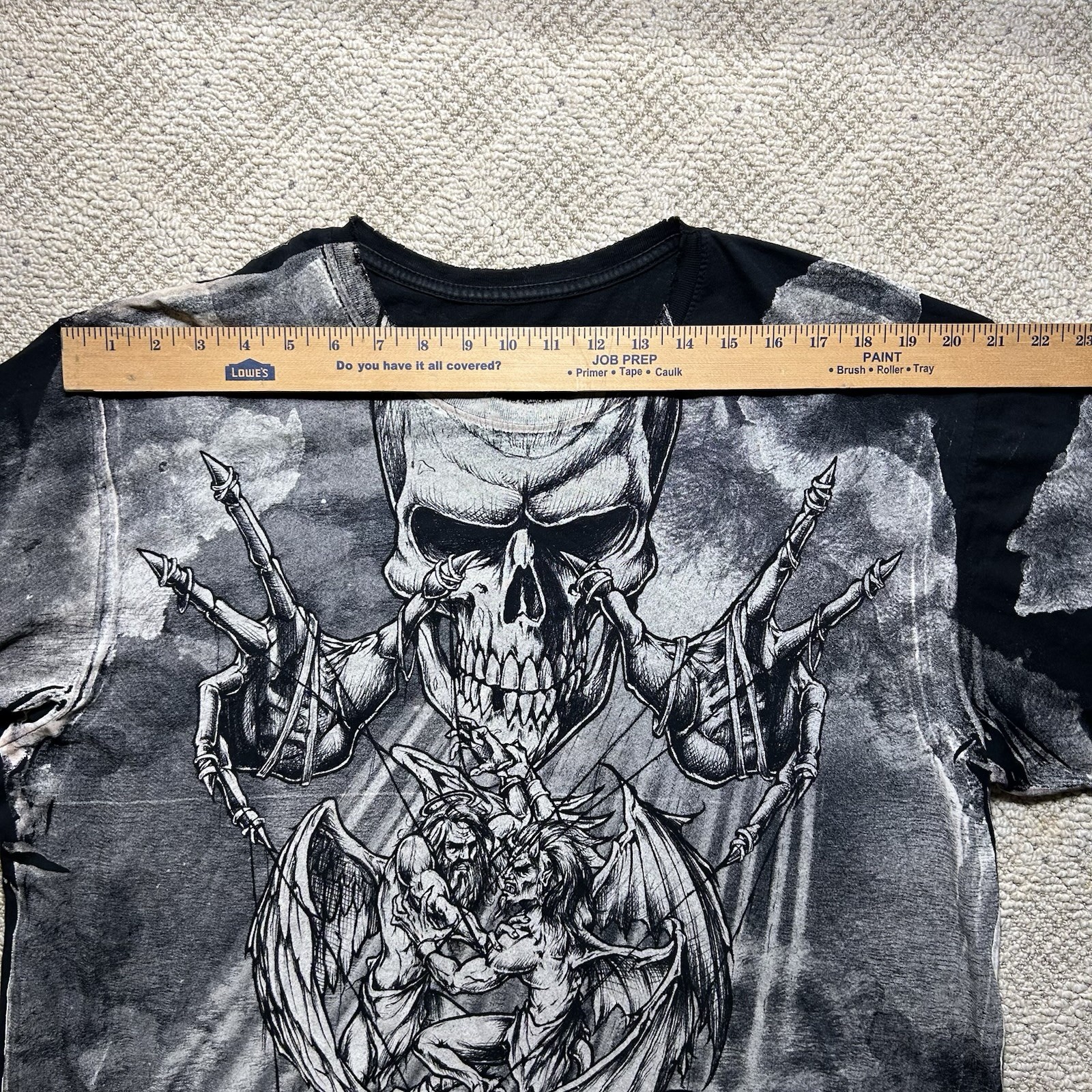 Rare Vtg Affliction Puppet Master God Vs Devil Demon Shirt 2XL Y2K AOP