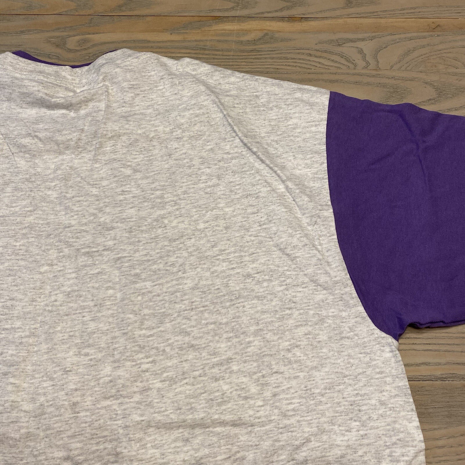 VTG Belton Designer Knits Gray Purple Contrast Sleeves Mens XL Single Stitch USA