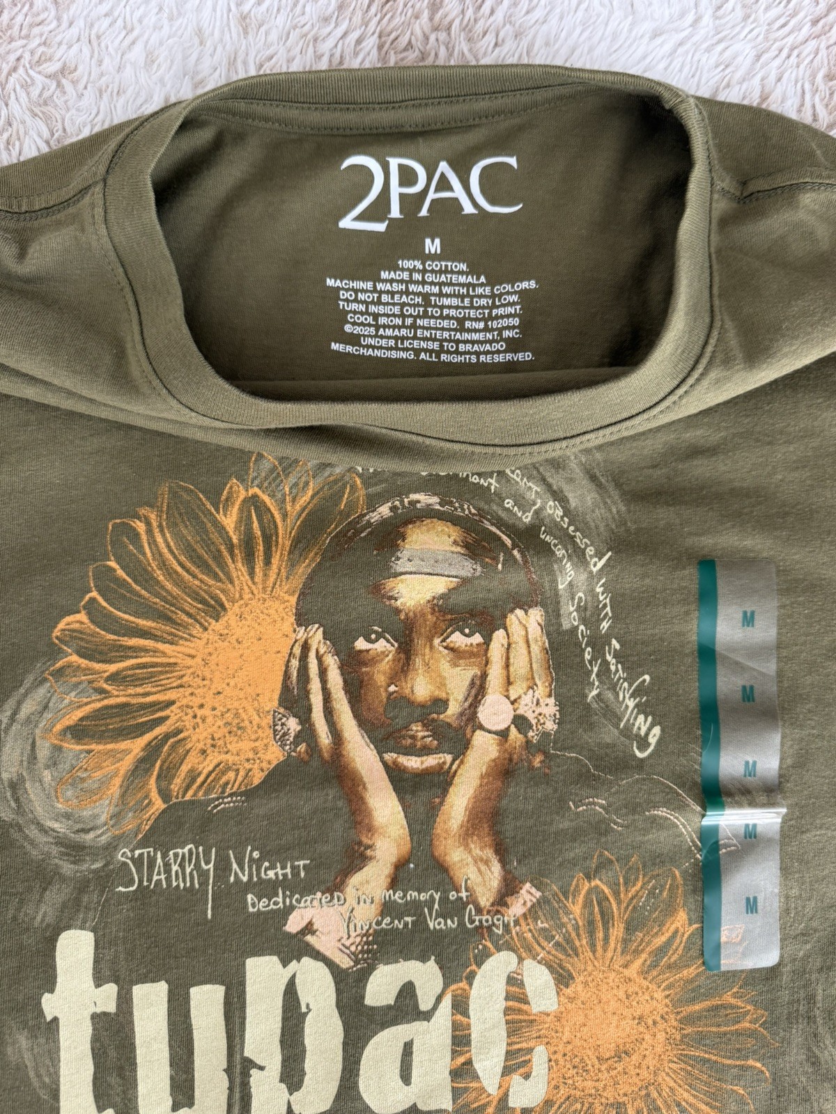 Starry Night Tupac Shakur lyrics Green Short Sleeve T-Shirt Size M