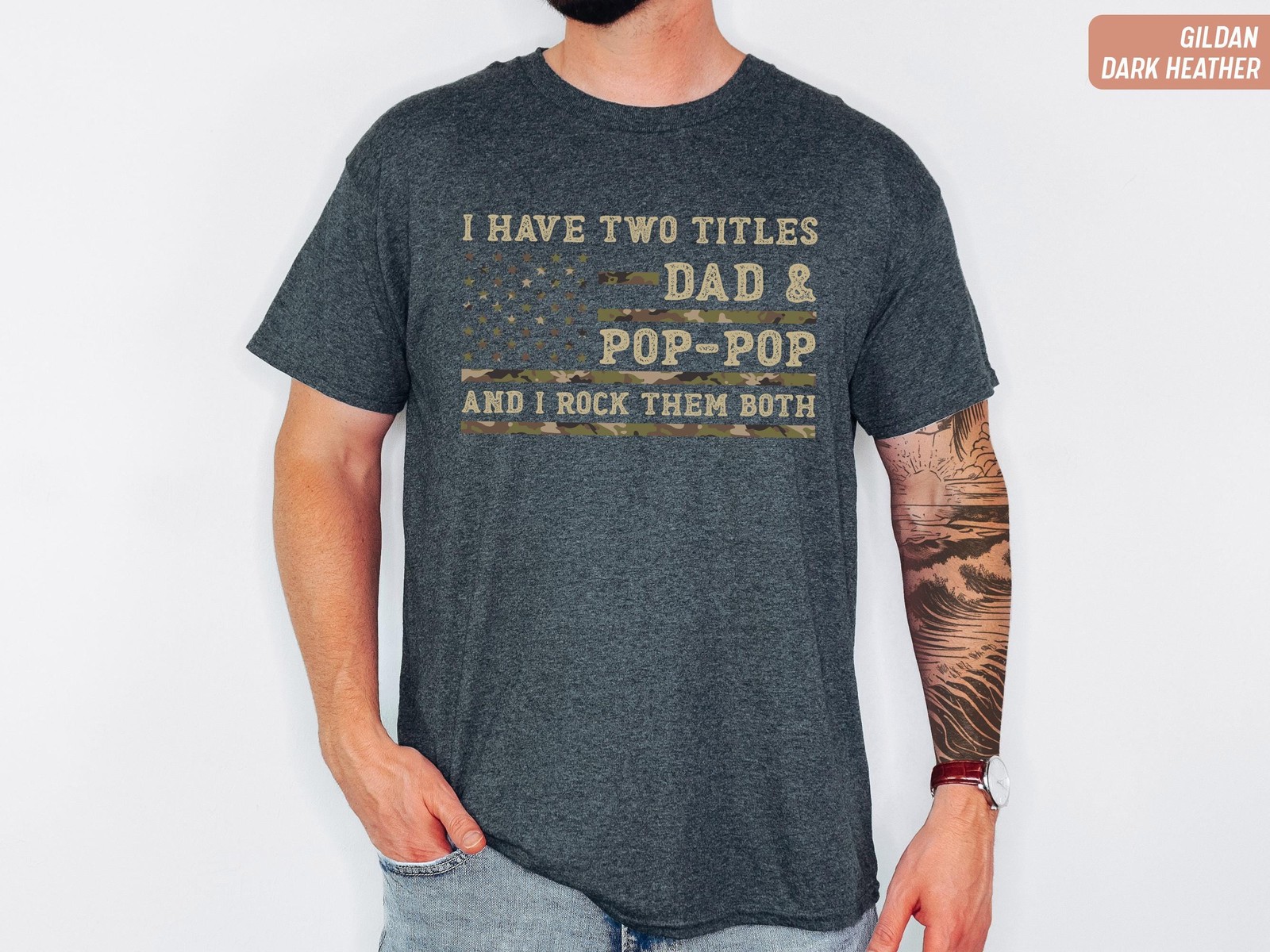 Pop Pop Dad Grandpa Shirt Funny Fathers Day Gift Patriotic Flag Tee