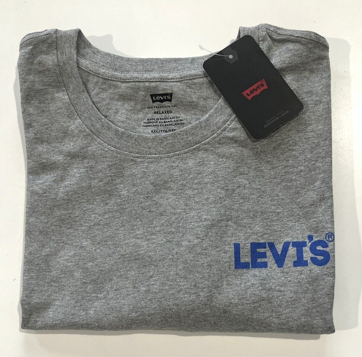 Levi’s T SHIRT RELAXED FIT In My Deep Blue Jeans GRAPHIC Men’s Size XXL Gray