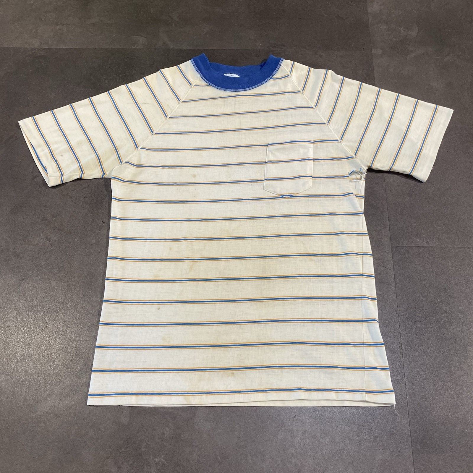 Vintage 60s 70s Montgomery Ward Striped T Shirt XL Distressed Worn Faded Surf