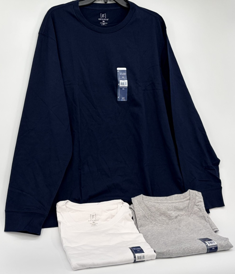 George Mens Long Sleeve Crew Neck Easy Care Causual T-shirts Cotton Lot of 3 3XL