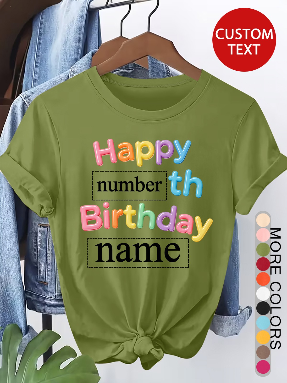 Women Men Customizable Text Birthday Text Custom Print Short Sleeve T-Shirt❀