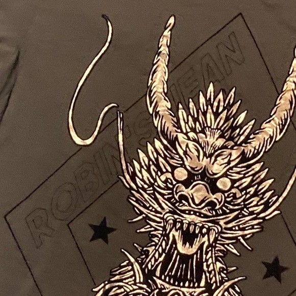 Robins Jean olive graphic tee gold foil detail mens M/20