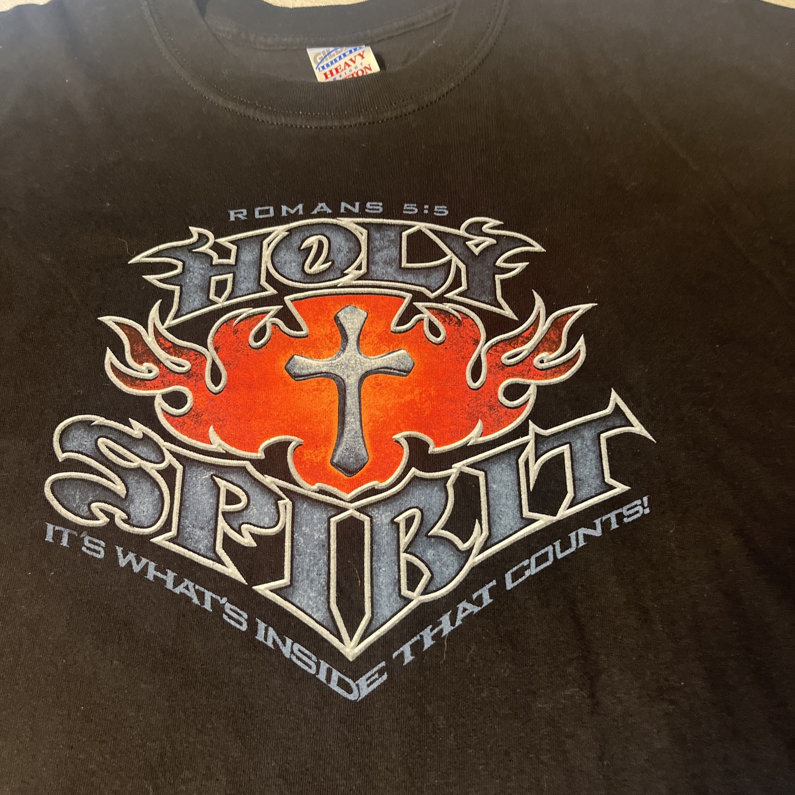 Vintage Jesus Religious flaming cross with “Holy Spirit Shirt XL
