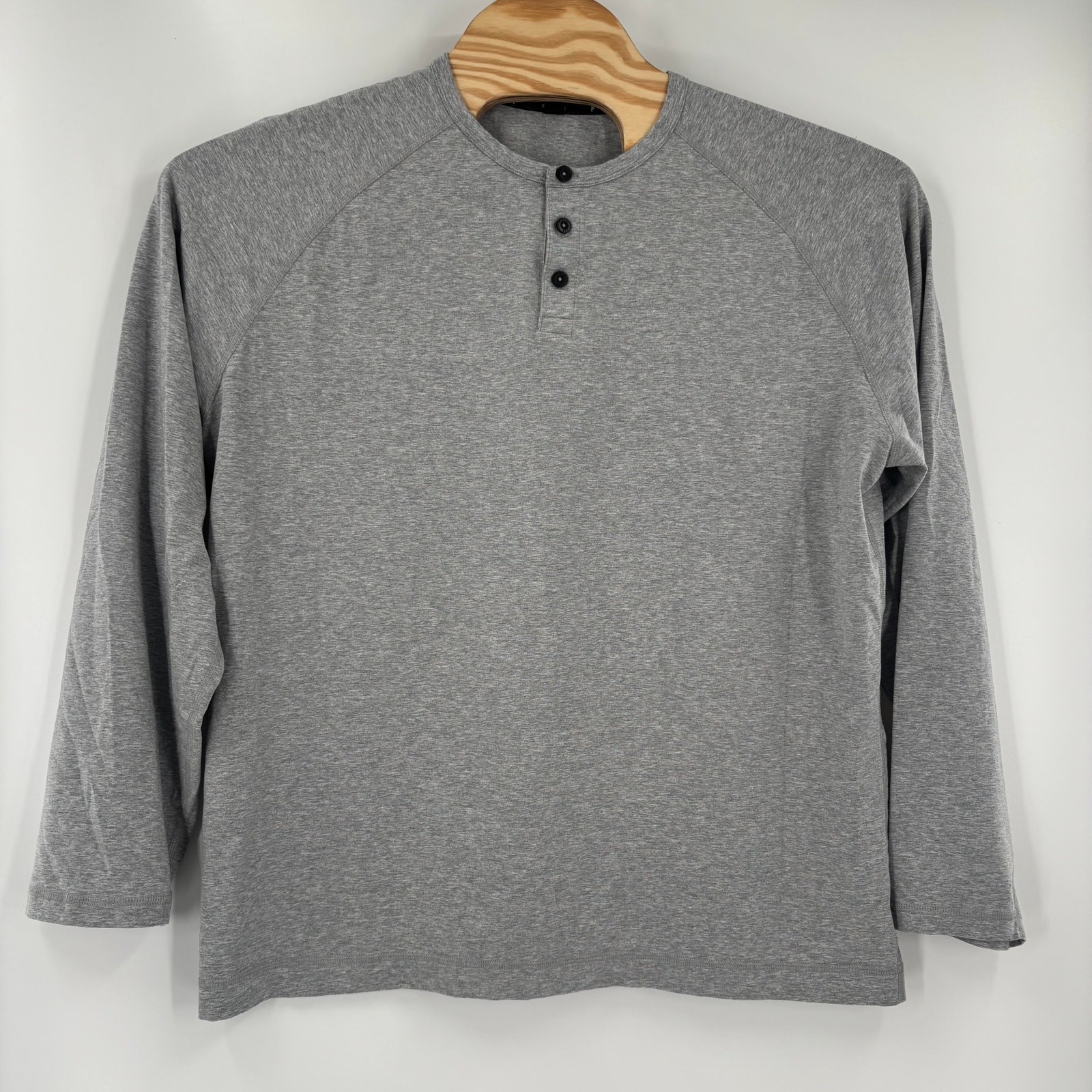 Public Rec Mens 2XL Solid Gray Long Sleeve Cotton Blend Henley Shirt