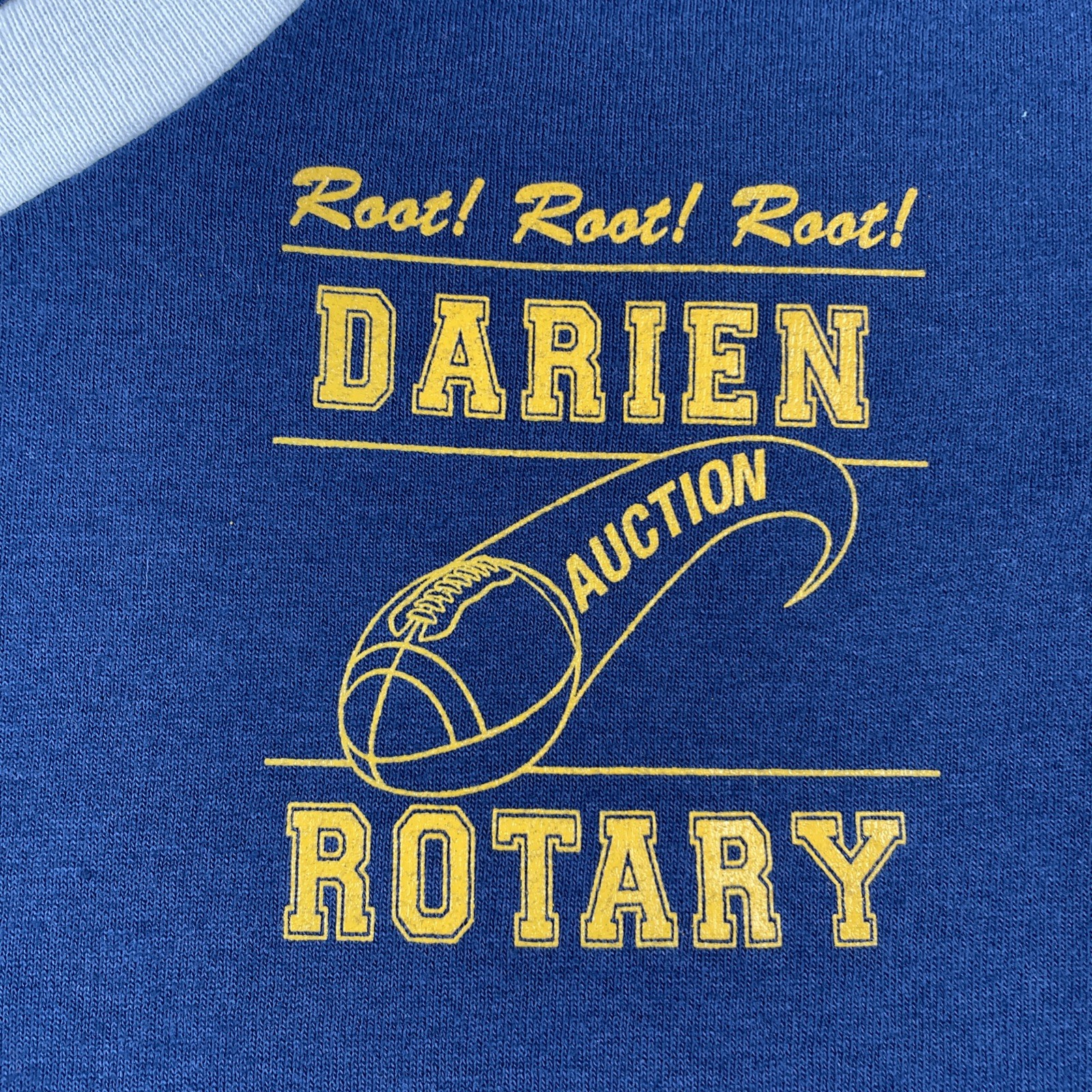 Vtg Augusta Sportswear Navy Blue Ringer V-Neck T Shirt Darien Rotary Club 90s