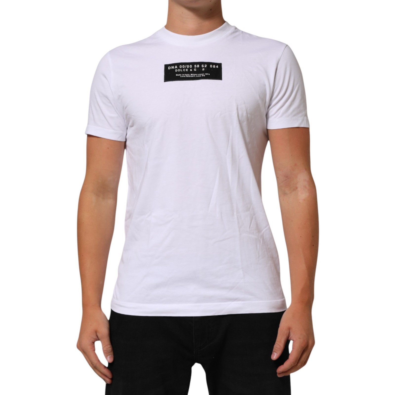 DOLCE & GABBANA T-shirt White Cotton Logo Print Crew Neck Men IT48/US38/M 640usd