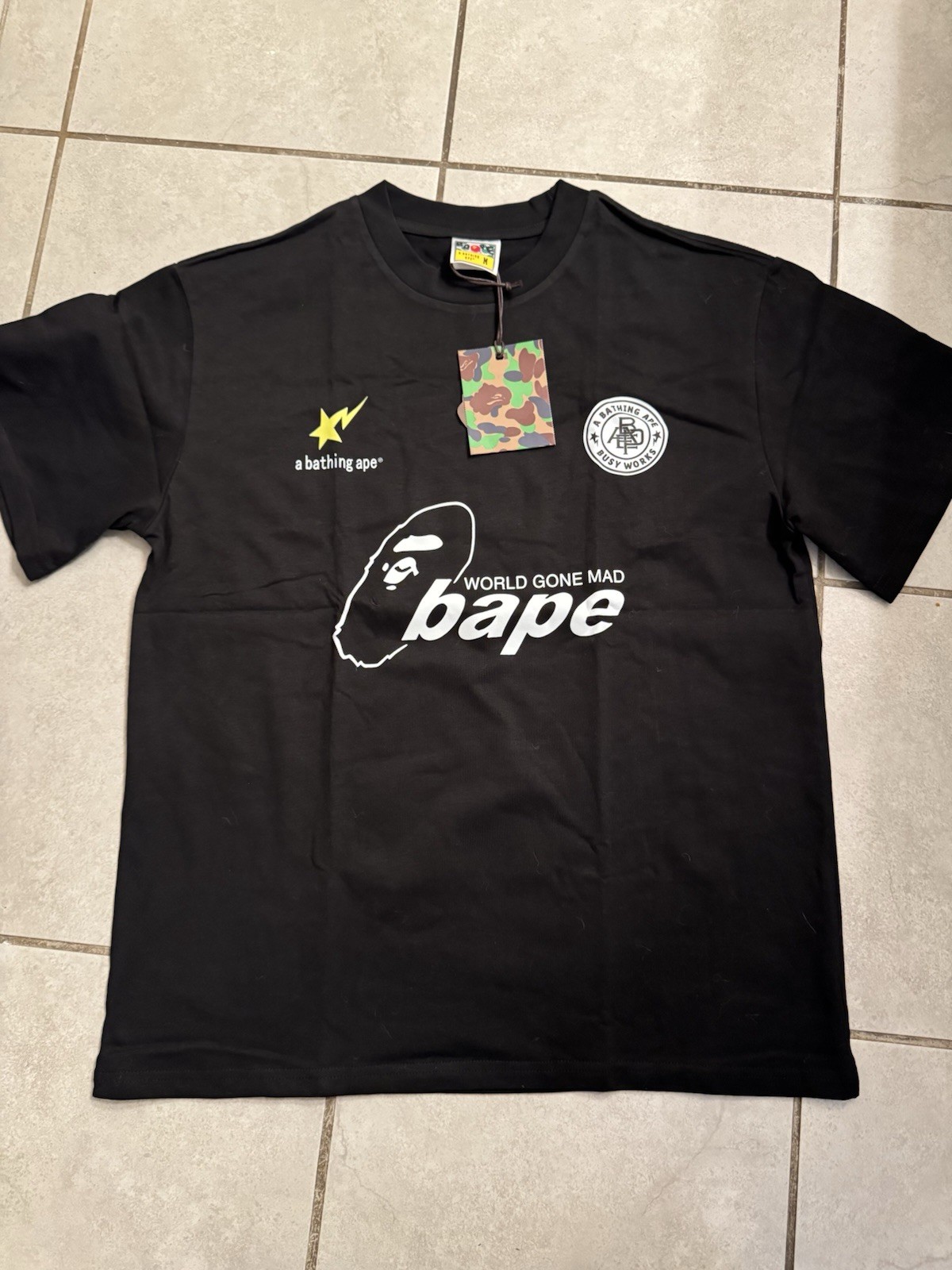 A Bathing Ape BAPE x Stüssy Logo Graphic Crew Neck T-Shirt Black/White M