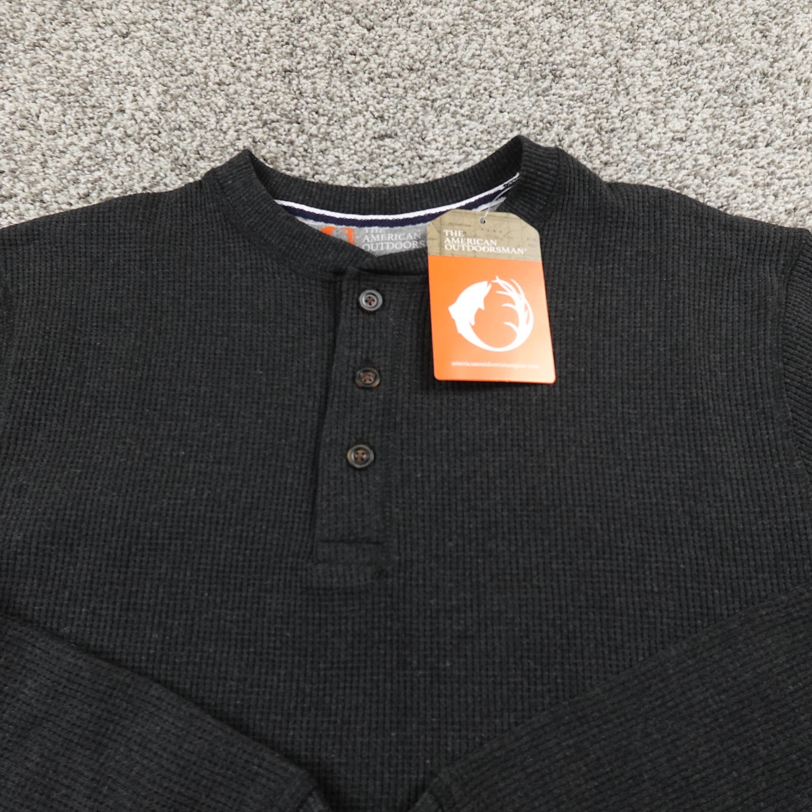 NEW American Outdoorsman Shirt Mens M Black Waffle Knit Thermal Henley Outdoor