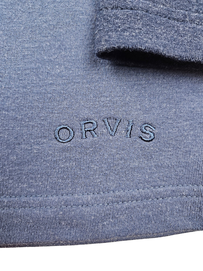 Orvis T-Shirt Mens Large Navy Blue Gray Long Sleeve Tee Cotton Crew Neck Sweater