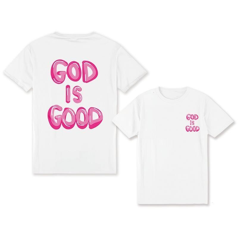 Black & Pink Letter Print T-Shirt – “GOD IS GOOD” Casual Top Round Neck