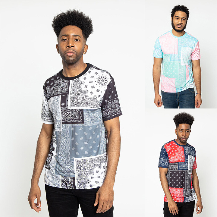 Victorious Men’s Casual Multi Color Quilted Bandana T-Shirt TS7377