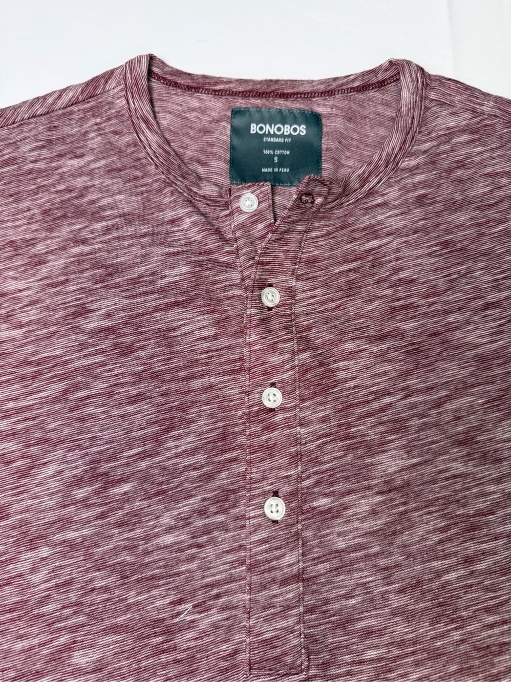 Bonobos Maroon Heathered Henley Long-Sleeve Shirt – natural fibers / Small