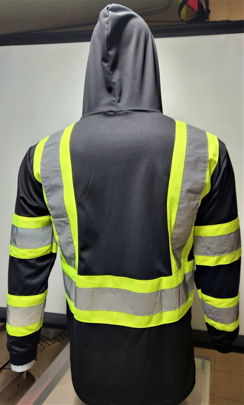 Black Long Sleeve Safety Shirt With Hoodie, Polyester Birdeye mesh Class 1