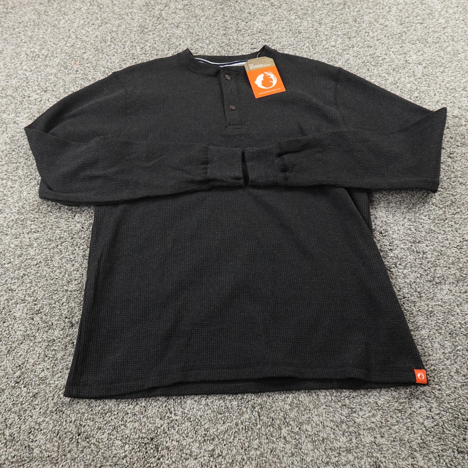 NEW American Outdoorsman Shirt Mens M Black Waffle Knit Thermal Henley Hiking