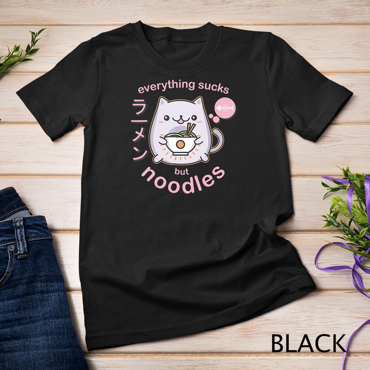 Pastel Goth Ramen Noodle Cat T Shirt – Anime Kawaii Gift Unisex T-shirt