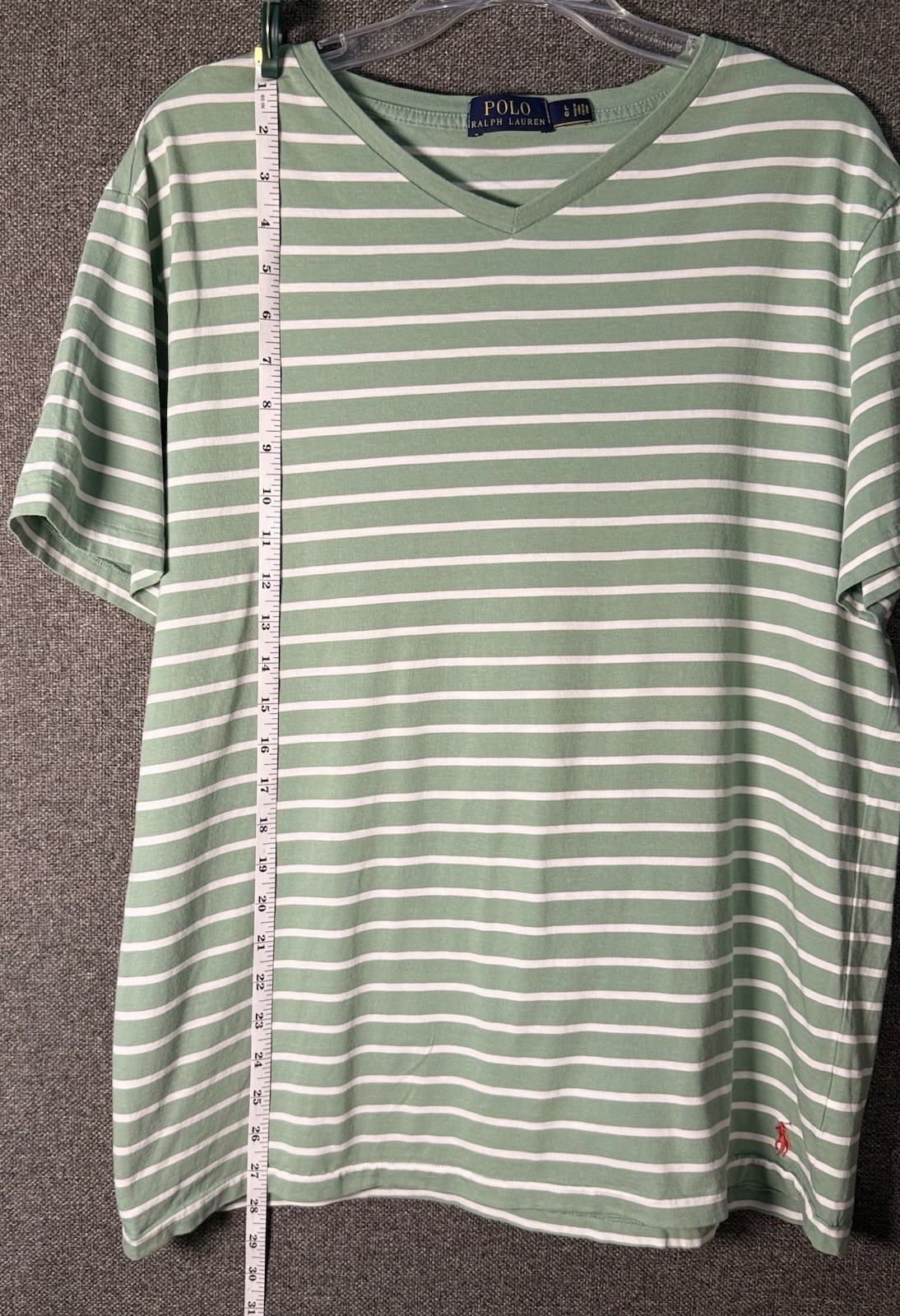 Polo Ralph Lauren Green/White Striped V-Neck Tee Large