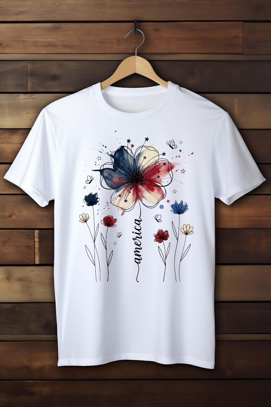 Boho Floral USA 250 White Gildan Soft Style T-shirt Kids/Adult Sizes