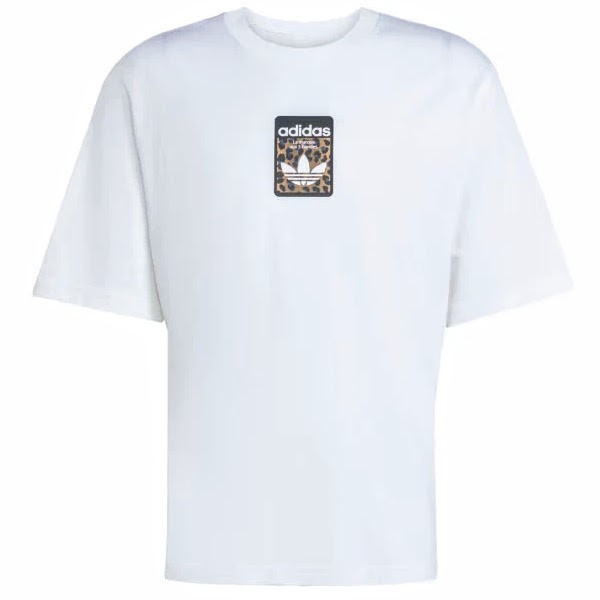 Adidas XL Men’s T Shirt White Oversized Retro Leopard Trefoil Graphic Cotton NWT