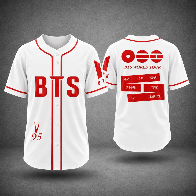 White Red Kpop Baseball Jersey Shirt Fan Made Concert Button Down Top