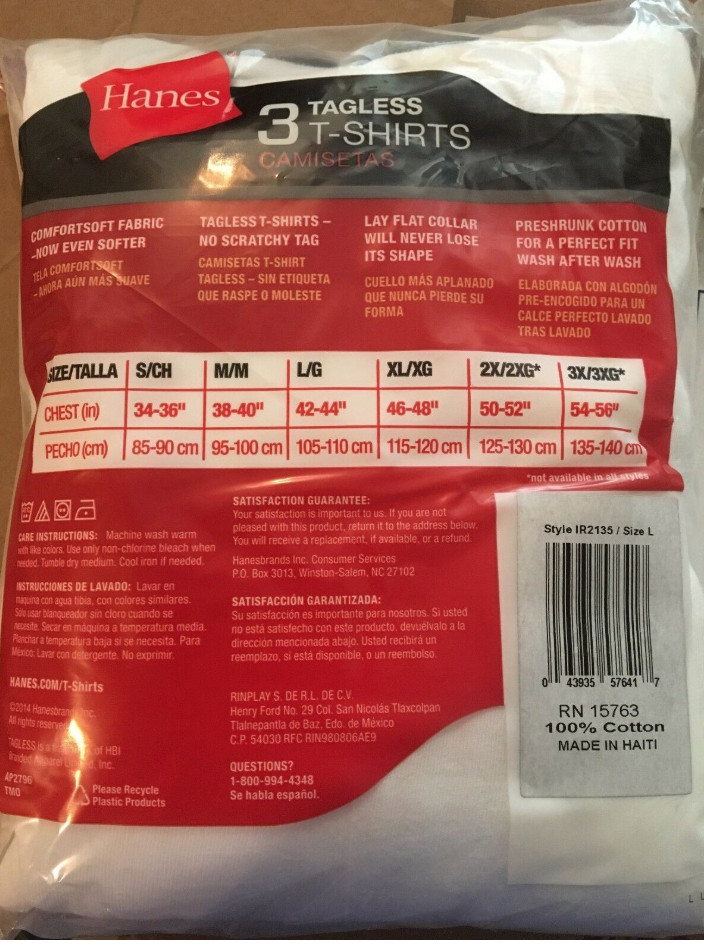 Hanes Mens White Tagless T-Shirts Crewneck 3Pk S-3XL Style 2135