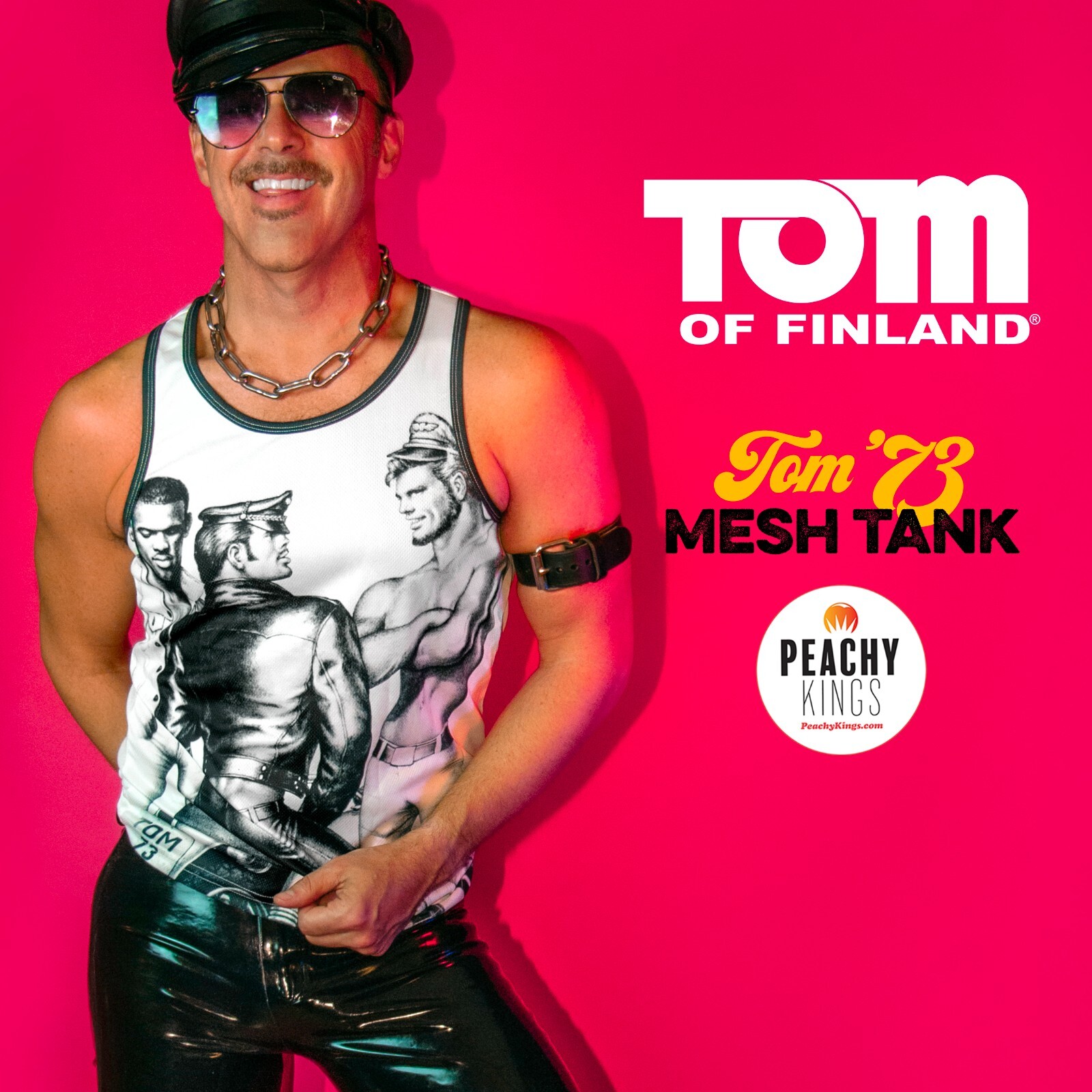 Tom of Finland Mesh Tank Top — “TOM 73” (gay, leather pants)