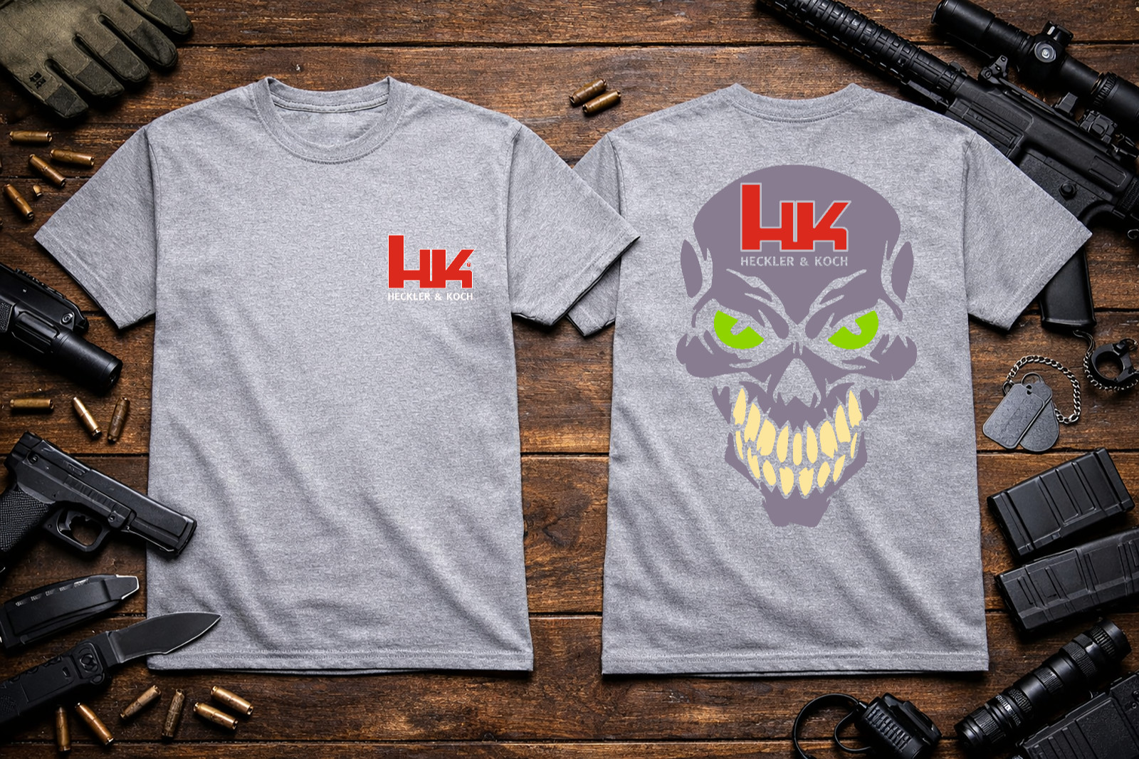HK USA Heckler and Koch Skull T-Shirt Heavyweight S M L XL 2XL 3XL 4XL 5XL