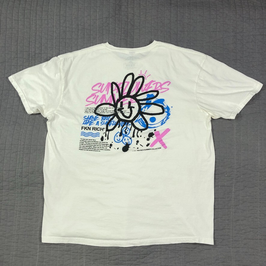 FKN Rich T Shirt Men XL White Graffiti Streetwear Modern Art Summer Collection