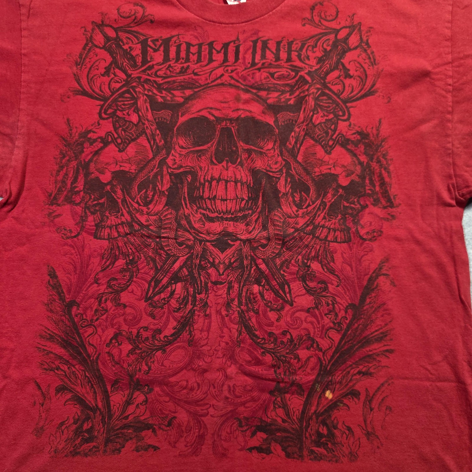 Alstyle Filthy Ink Skull Shirt Mens XL Red Gothic Tattoo Crossed Swords Graphic