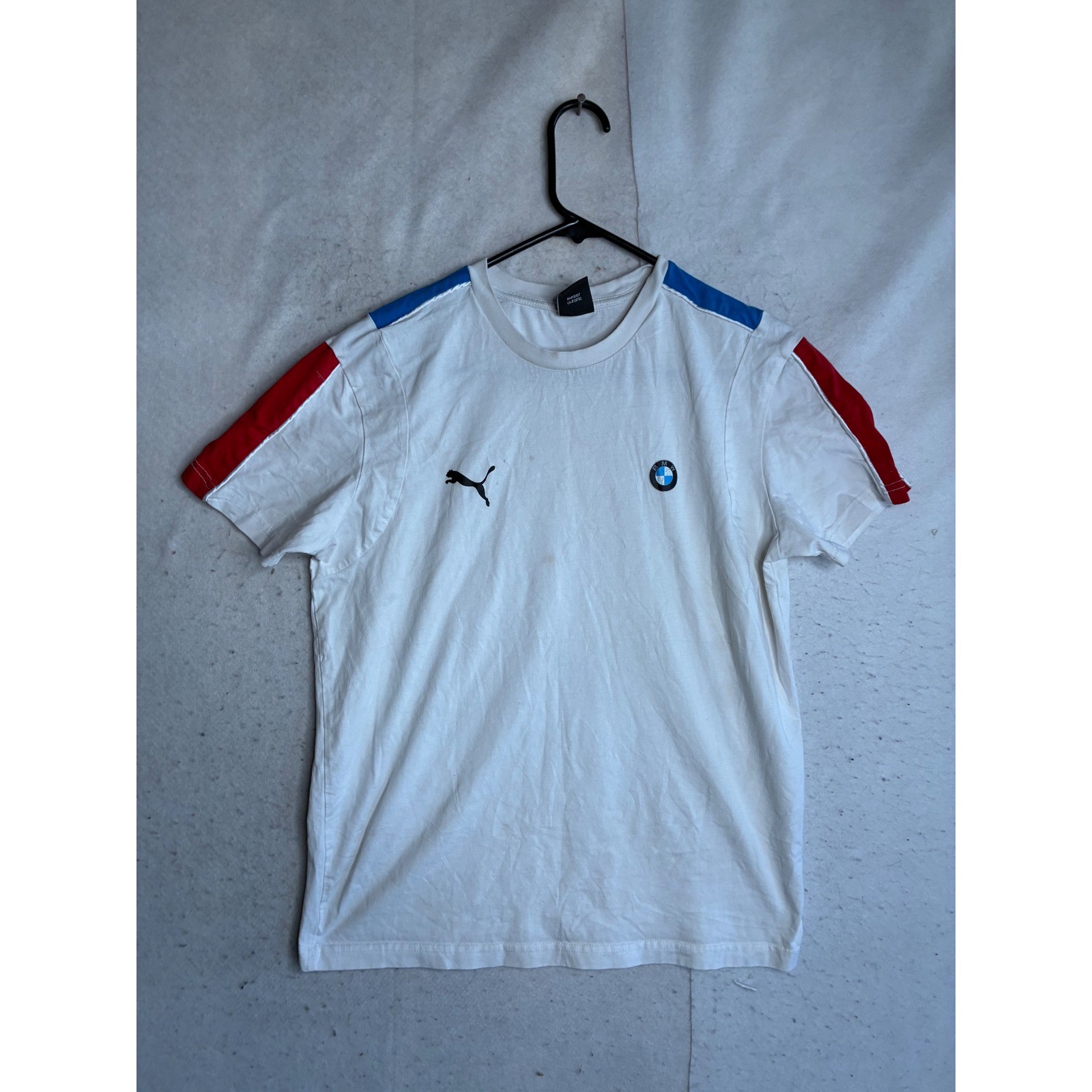 Puma BMW M Motorsport T-Shirt Mens Small White Racing Stripe Logo Tee