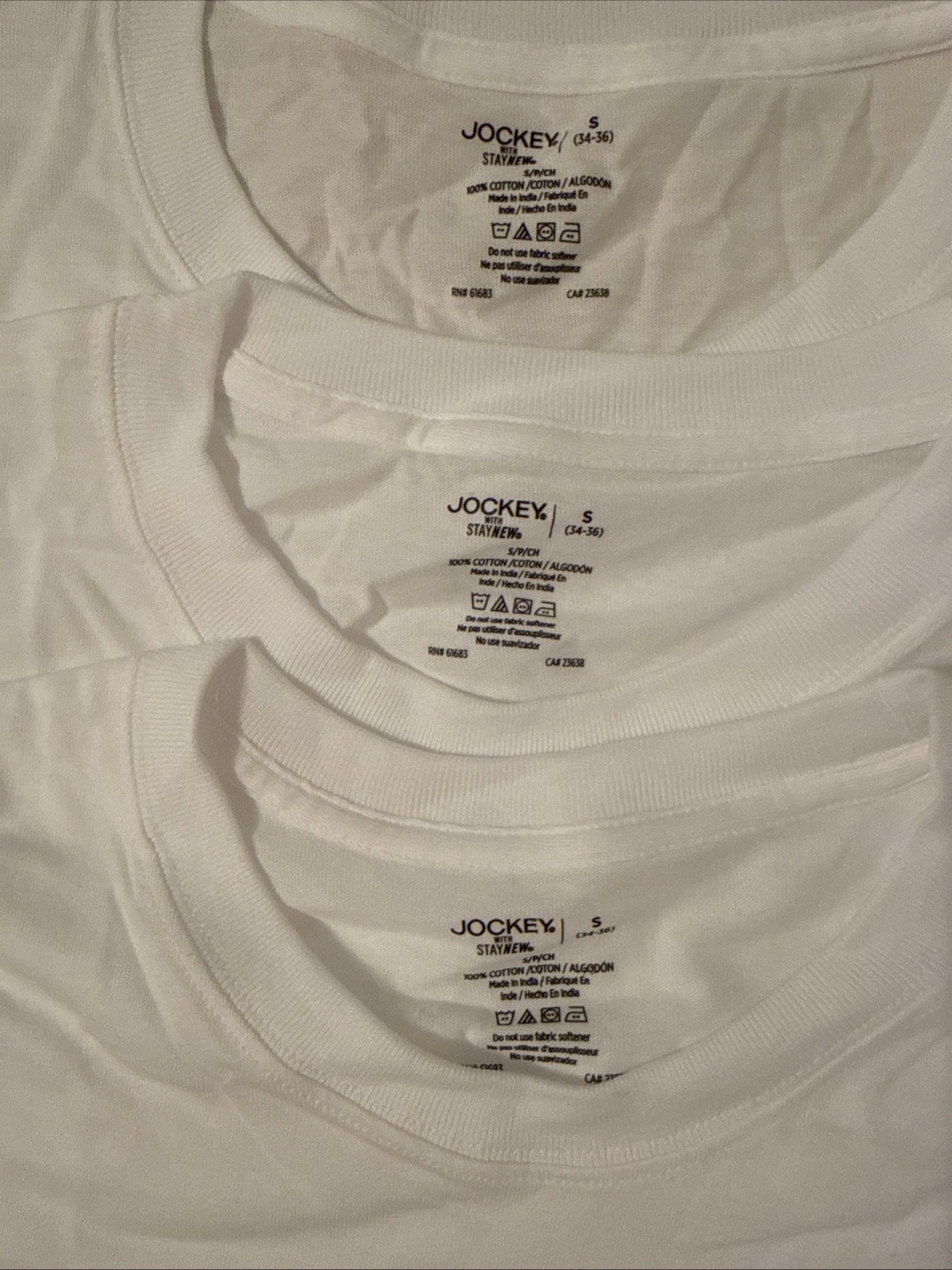 NWT Jockey 3 Pack Crew Neck Relaxed Fit T-Shirts 100% Cotton White Size S 34-36″
