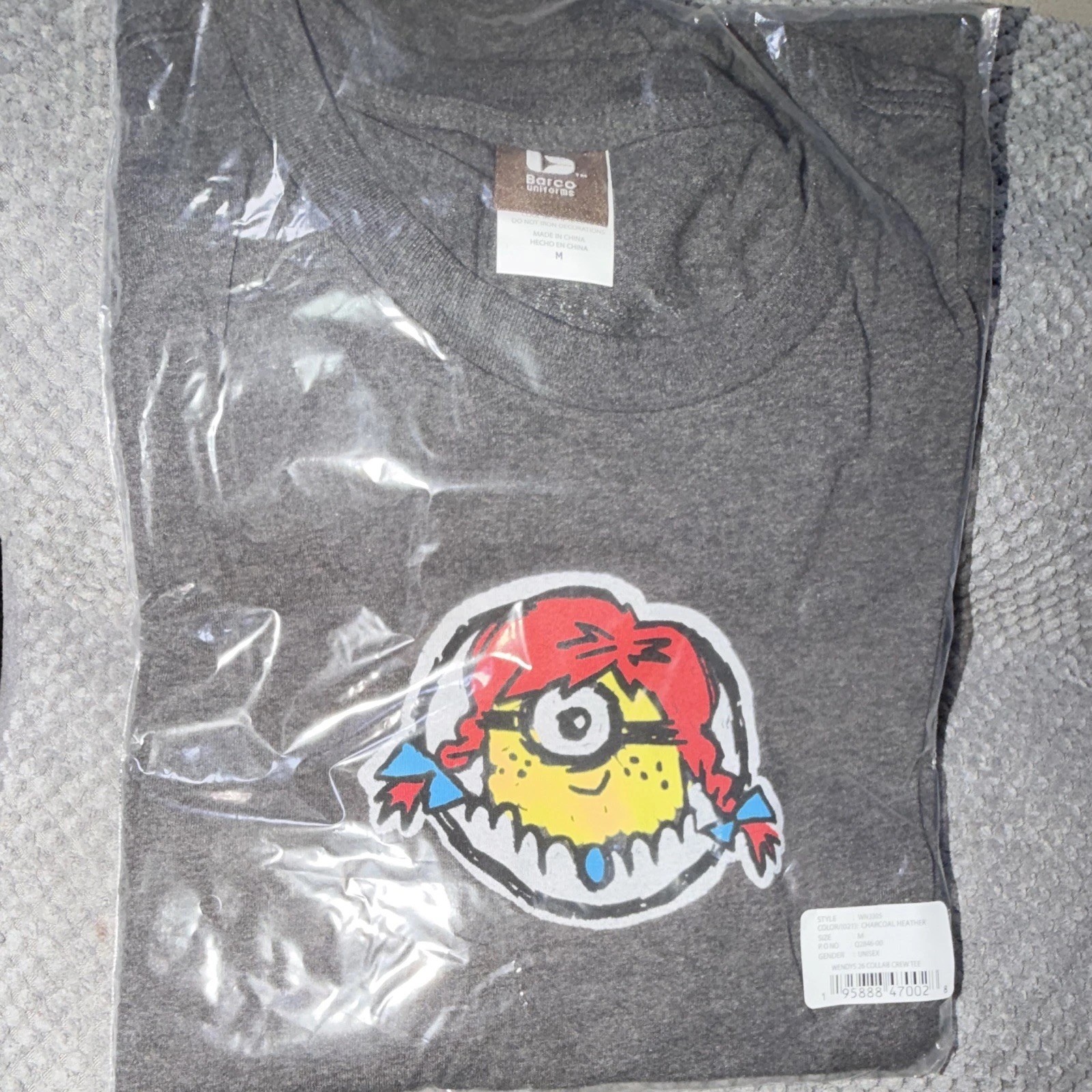 WENDYS MINIONS COLLAB Gray S Graphic Tee Cotton Knit Crew Short Sleeve