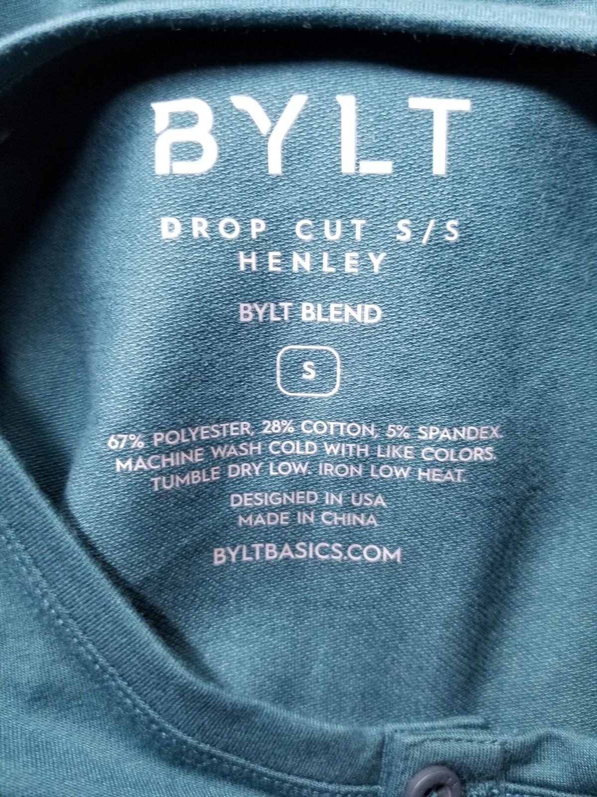 BYLT Men’s Short Sleeve Drop Cut Lux Henley Shirt Evergreen Men’s Size Small NWT