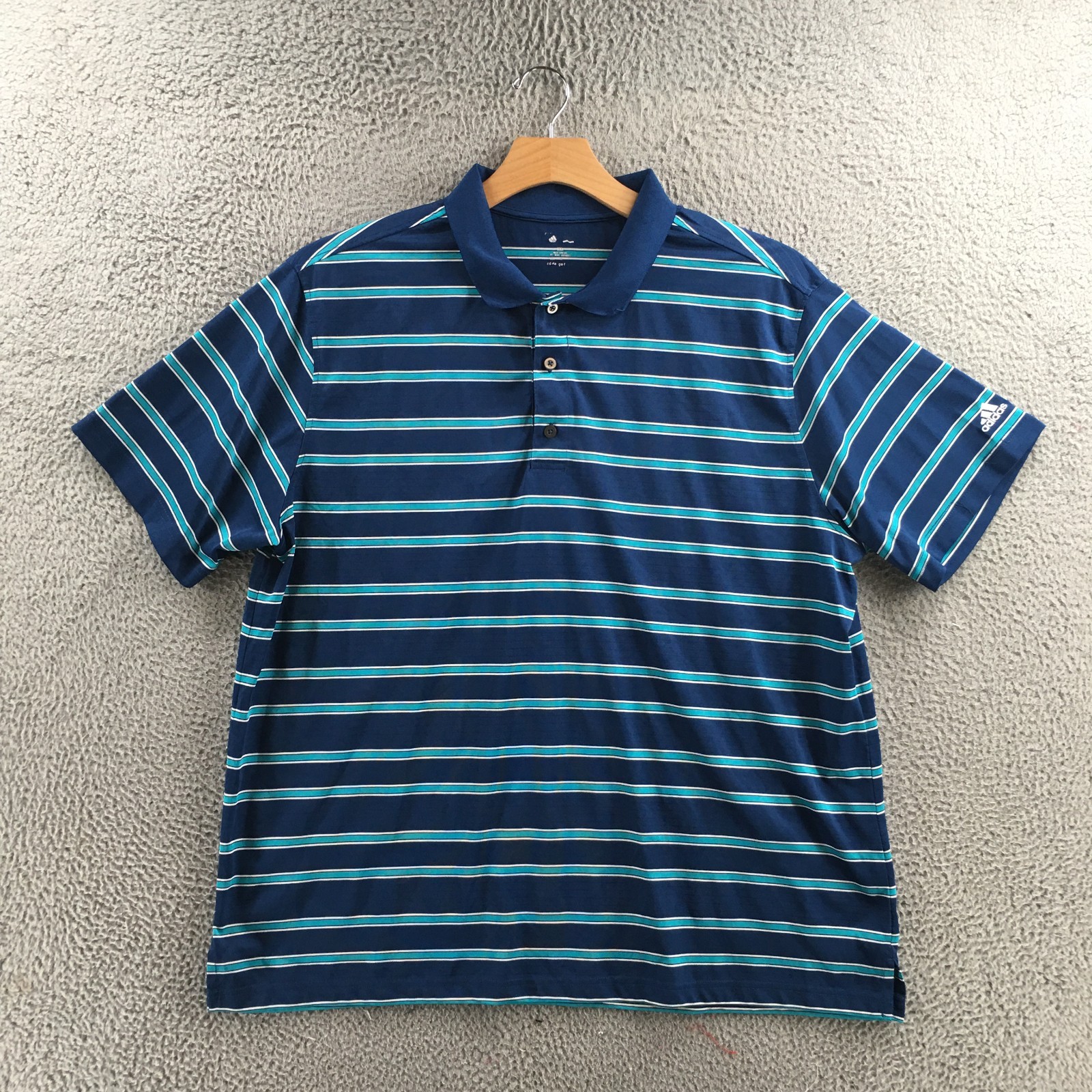 Adidas Golf Polo Shirt Mens XL Blue Striped Knit Short Sleeve Collared Casual