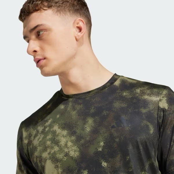 NEW Mens $35 ADIDAS Train Essentials All Over Print Tee JV7234 Olive Strata XXL