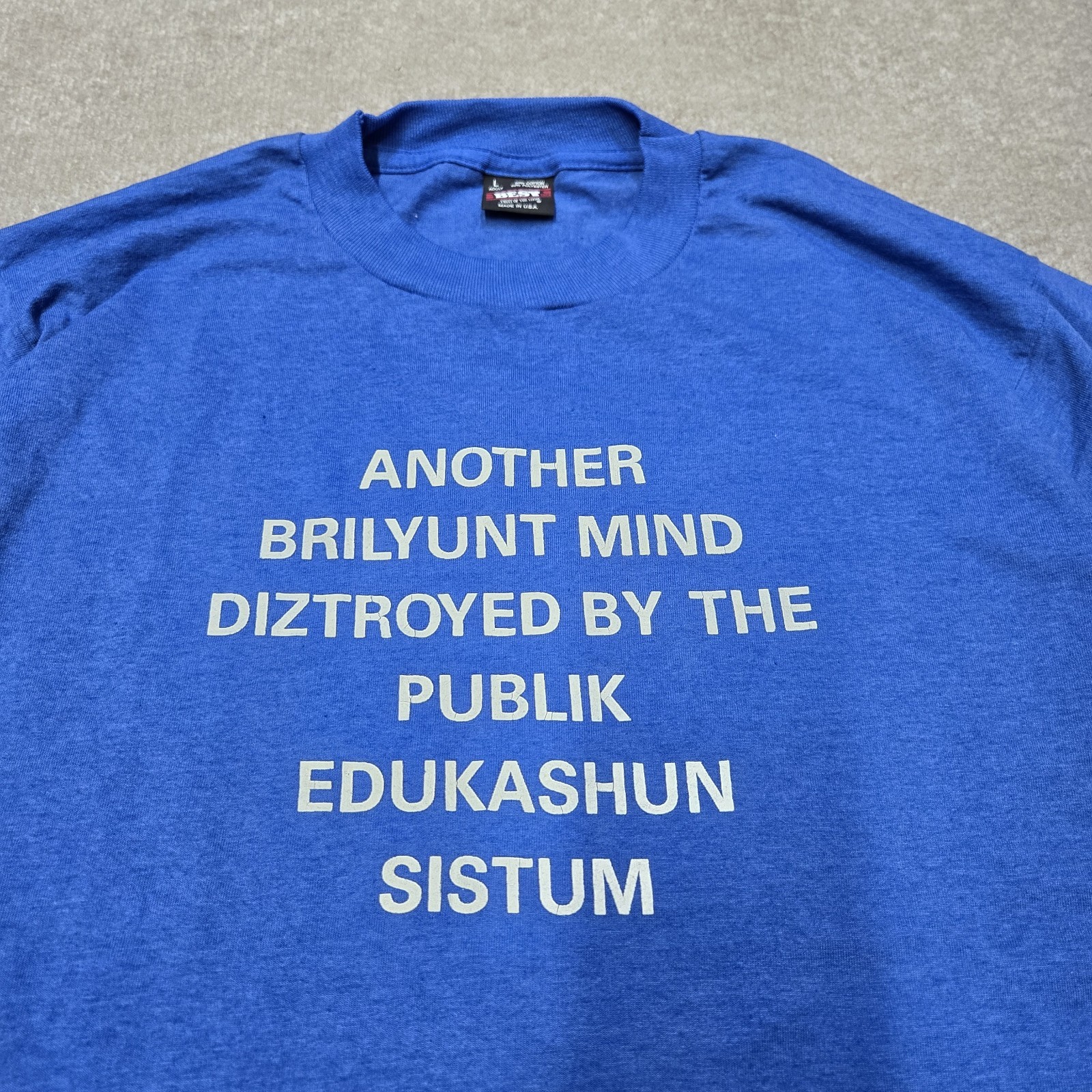 Vtg 80s Another Brilyunt Mind Diztroyed Humor T-Shirt Sz L Grunge Single Stitch