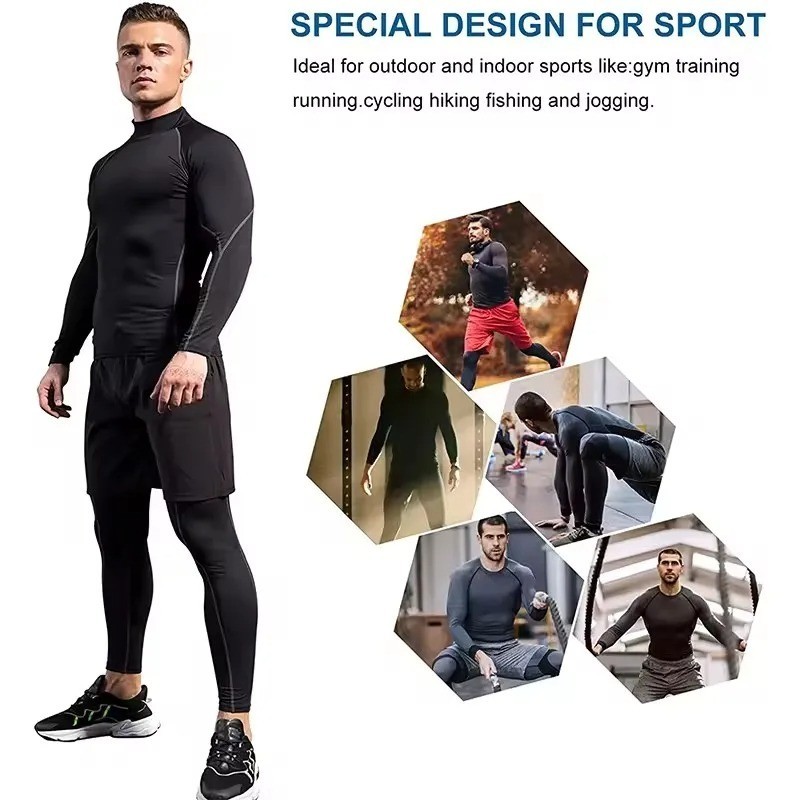 Share Men’s Long Sleeve Compression Shirt Quick-dry Gym Fitness Rashguard Top