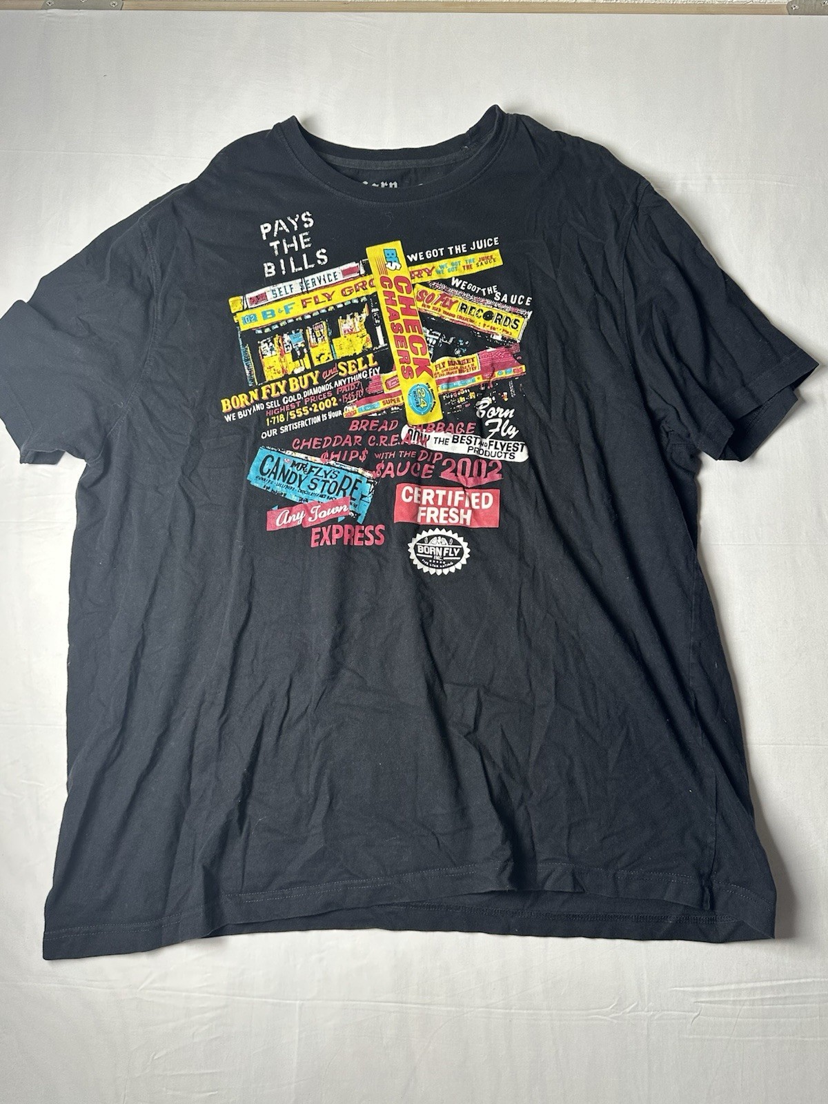Born Fly Men’s 3XL Black Graphic T-Shirt Streetwear Hip Hop Short Sleeve Tee