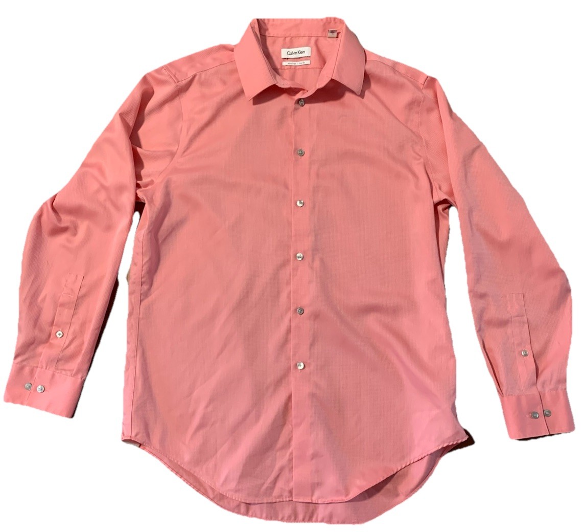 Calvin Klein Infinite NonIron Slim Fit Stretch Collar Men Shirt 16 32/33 Pink